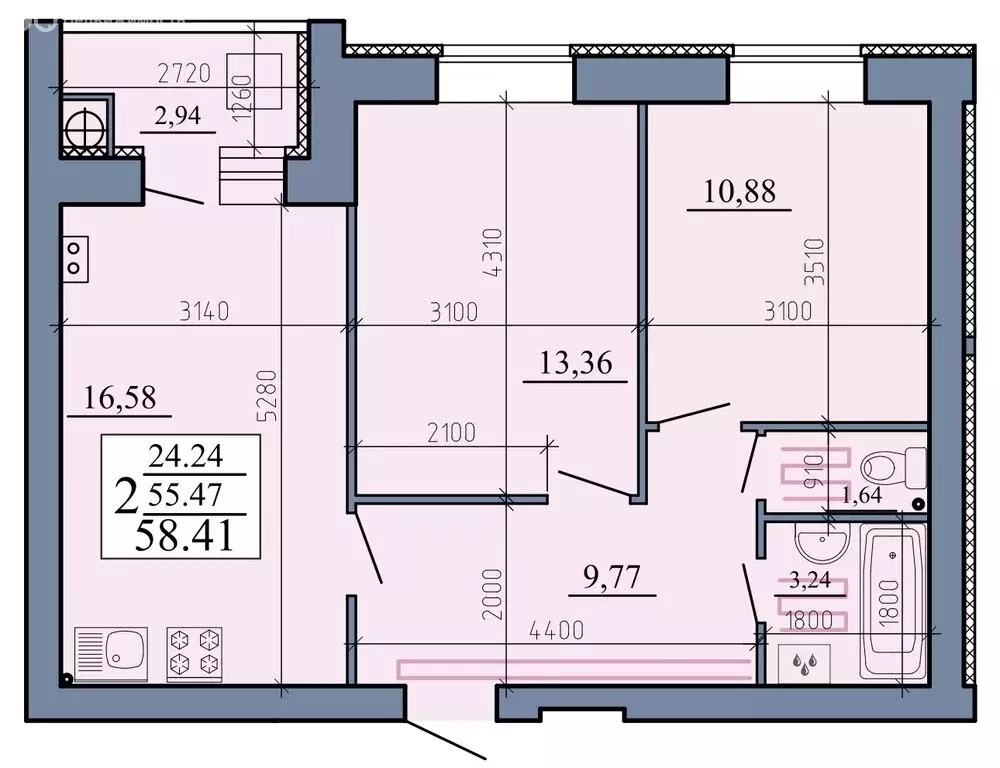 2-комнатная квартира: Рязанская область, Рыбное (58.41 м) - Фото 2