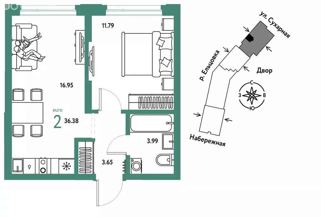 2-комнатная квартира: Новосибирск, Сухарная улица, 109/2 (36.38 м) - Фото 0