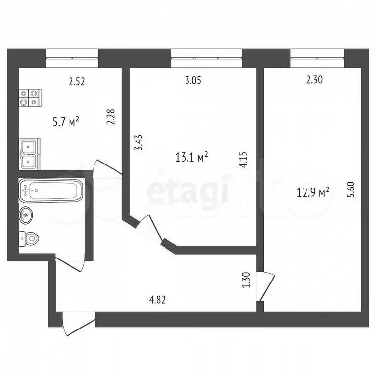 2-к. квартира, 44 м, 4/5 эт. - Фото 0