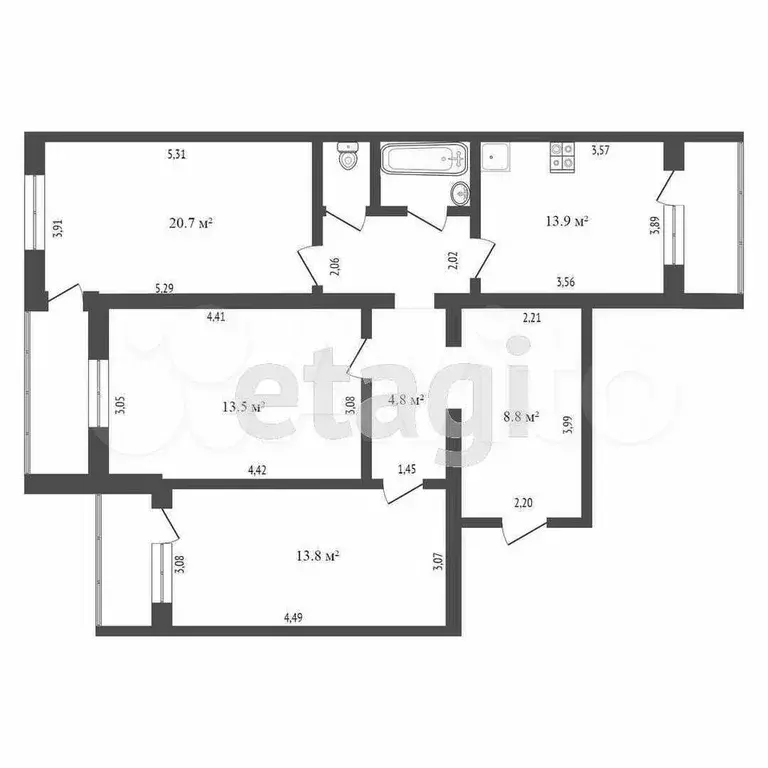 3-к. квартира, 86 м, 3/6 эт. - Фото 0