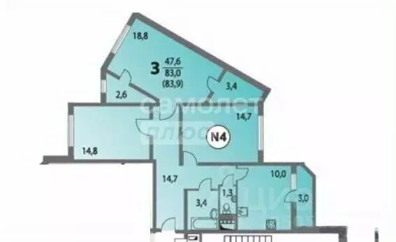 3-к кв. Москва Мироновская ул., 46к1 (83.3 м) - Фото 2
