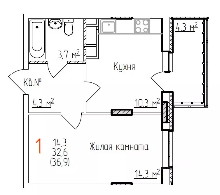 1-к кв. владимирская область, владимир добросельская ул, 180 (36.9 м) - Фото 0