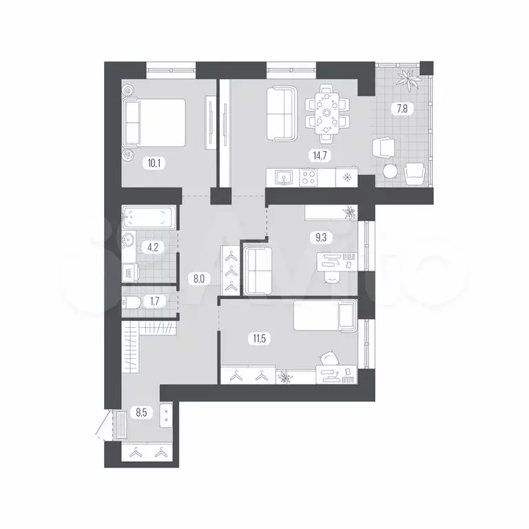 3-к. квартира, 75,8 м, 2/9 эт. - Фото 0