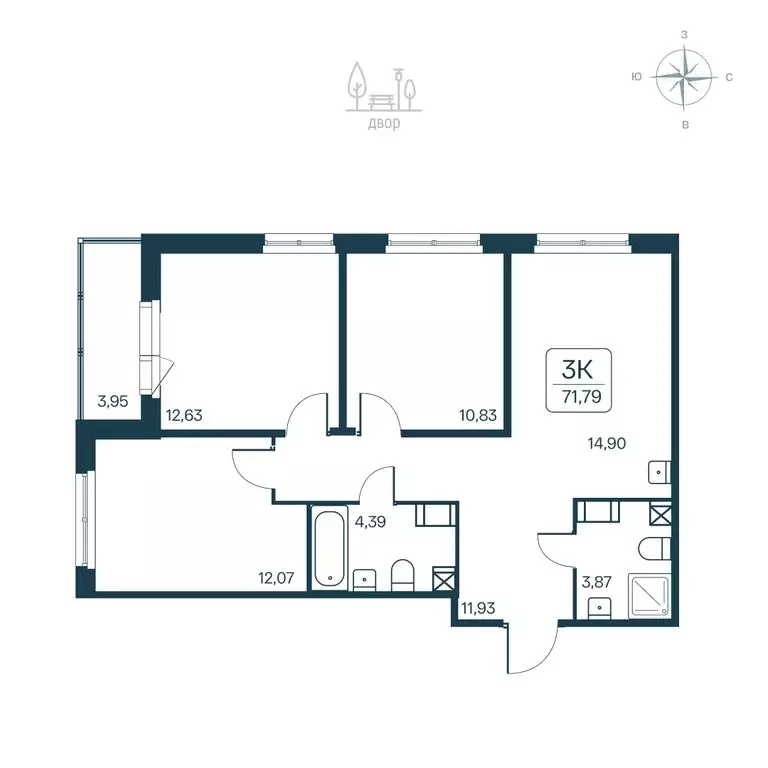 3-комнатная квартира: городской посёлок Янино-1, ЖК Расцветай Янино ... - Фото 1