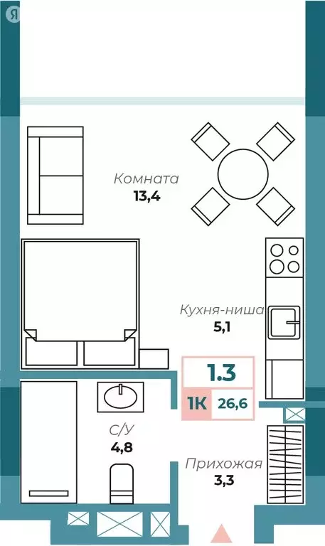 1-комнатная квартира: Алушта, Набережная улица, 18 (26.8 м) - Фото 1