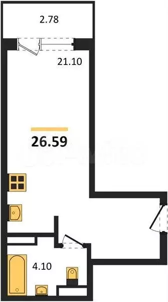 Квартира-студия, 26,6 м, 2/19 эт. - Фото 0