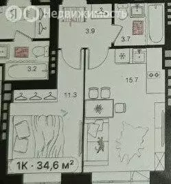 1-комнатная квартира: Культура, улица Развития, 2к1 (34.6 м) - Фото 1