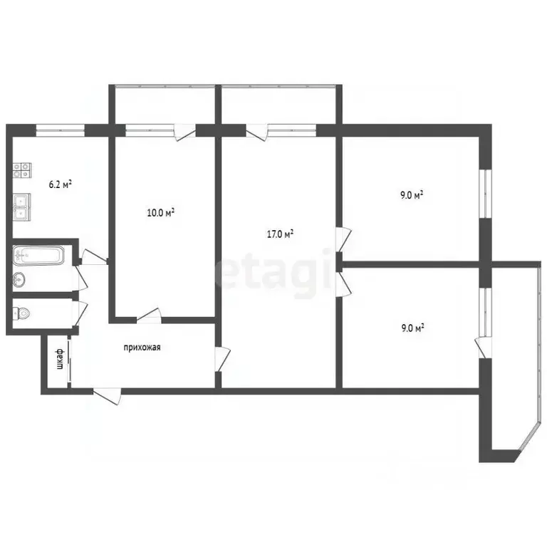 4-к кв. Архангельская область, Архангельск Первых Пятилеток мкр, ул. ... - Фото 2