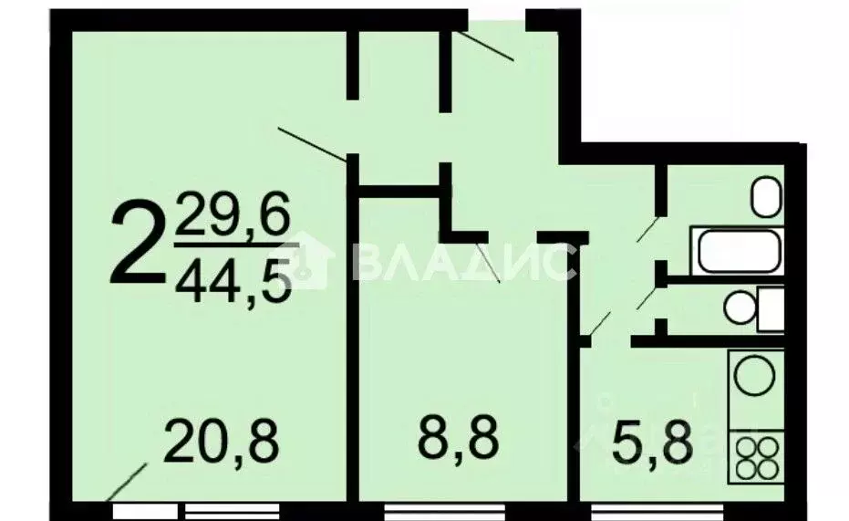 2-к кв. Москва ул. Зои и Александра Космодемьянских, 7К4 (44.4 м) - Фото 1