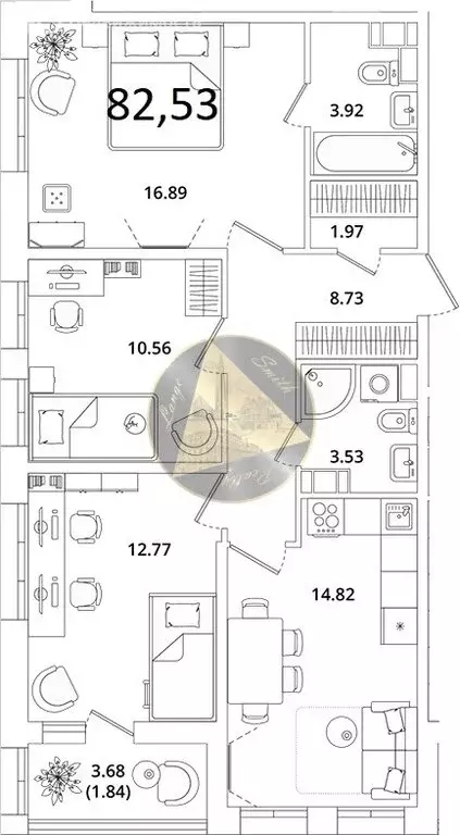 3-комнатная квартира: Санкт-Петербург, Кубинская улица, 82к3с1 (82.53 ... - Фото 0