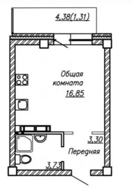 Студия Новосибирская область, Новосибирск Закаменский мкр, 16 (28.0 м) - Фото 1