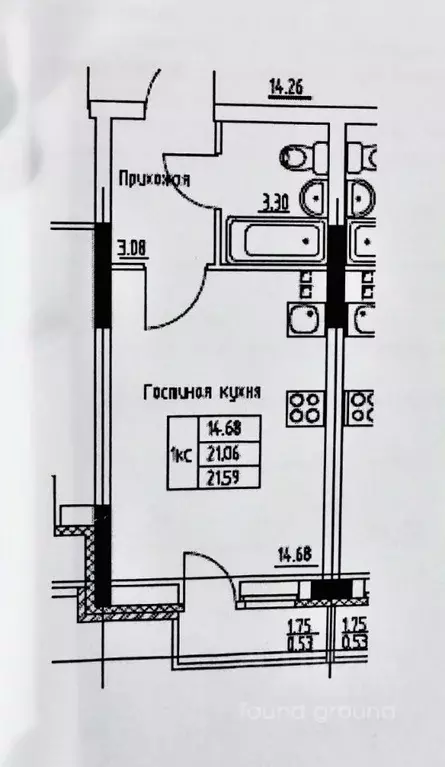 Студия Пермский край, Пермь ул. Сакко и Ванцетти, 97 (21.06 м) - Фото 1