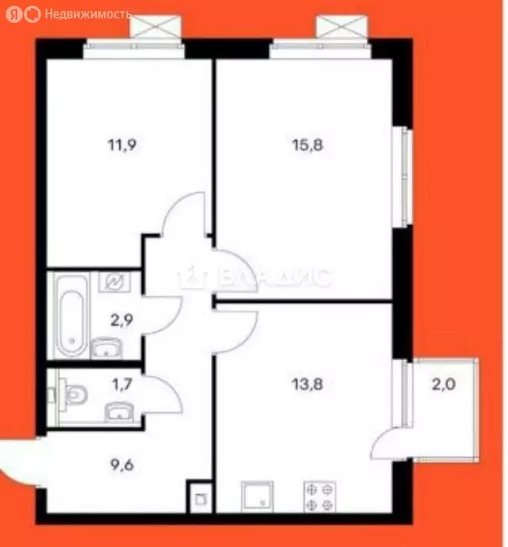 2-комнатная квартира: Санкт-Петербург, Суздальское шоссе, 30к2с1 (55.7 ... - Фото 1