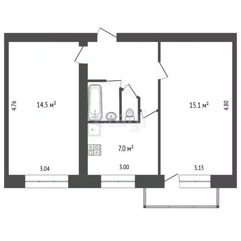 2-к кв. Омская область, Омск ул. Авиагородок, 7 (44.3 м) - Фото 2