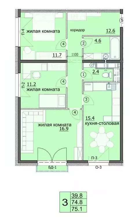 3-к кв. Пензенская область, Пенза ул. Яшиной, 8 (75.1 м) - Фото 0