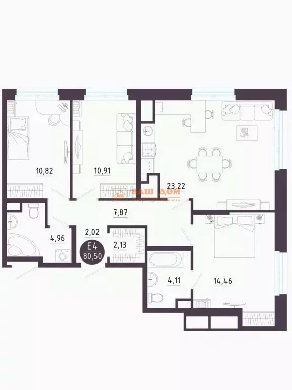 3-к кв. Тульская область, Тула ул. Купцов Гречихиных, 8 (80.5 м) - Фото 2