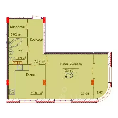1-к кв. Ивановская область, Иваново Лежневская ул., 98 (61.27 м) - Фото 0