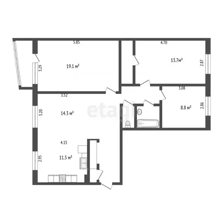 3-к кв. Ханты-Мансийский АО, Сургут просп. Ленина, 56 (87.8 м) - Фото 1