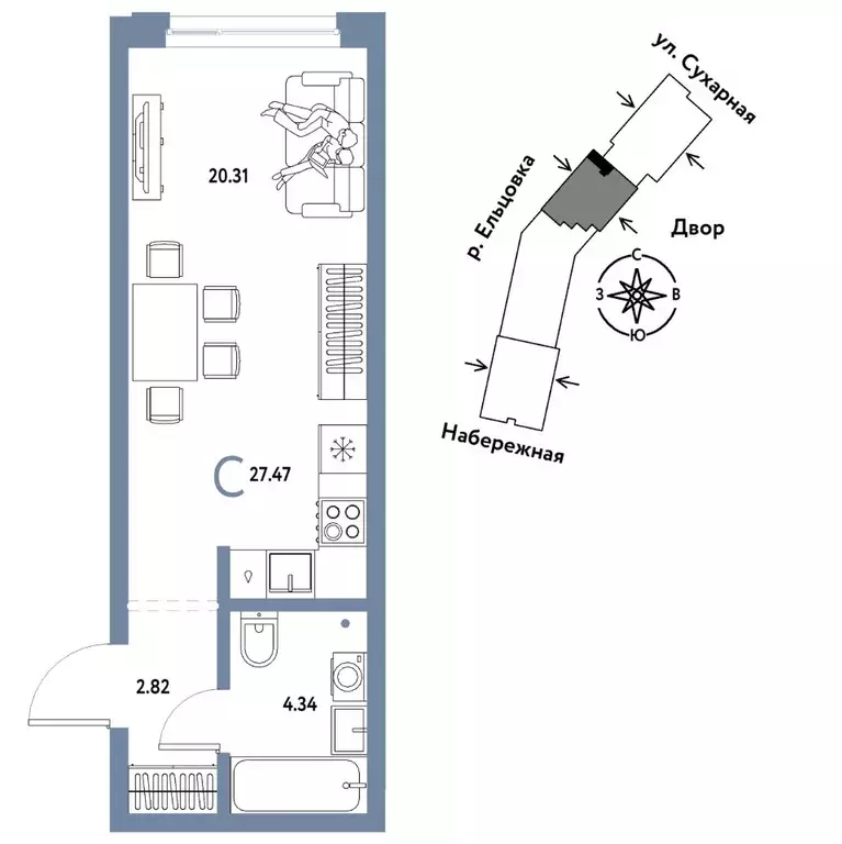 Студия Новосибирская область, Новосибирск Сухарная ул., 109/2 (27.47 ... - Фото 1