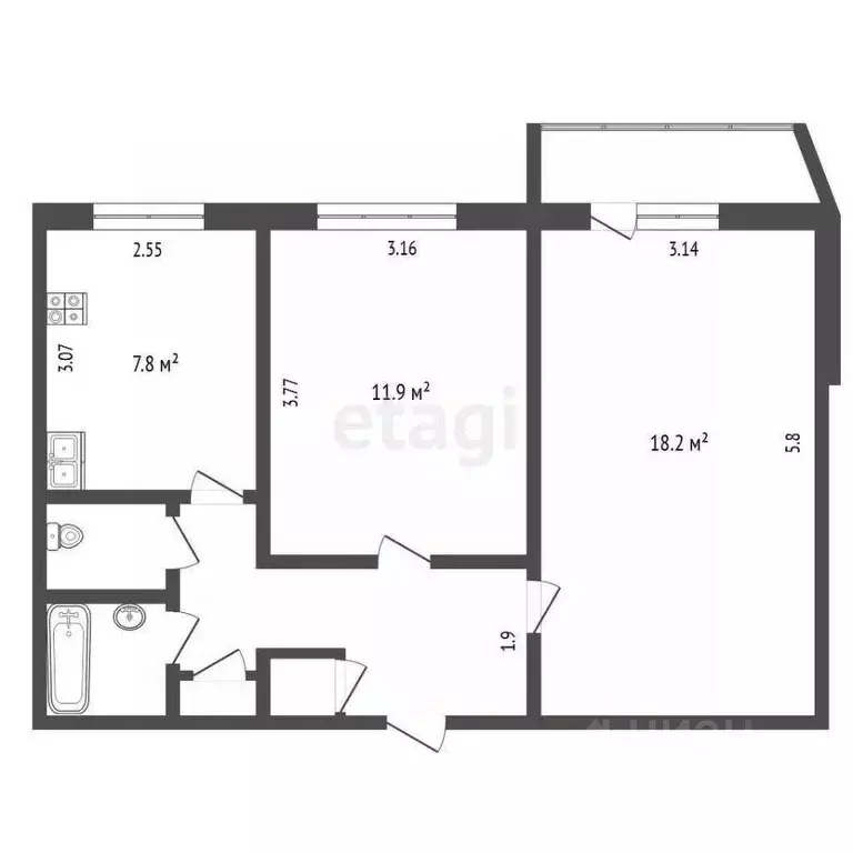 2-к кв. Архангельская область, Новодвинск Южная ул., 9 (50.0 м) - Фото 2