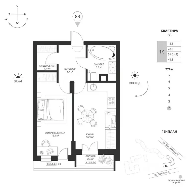 1-к кв. Калининградская область, Калининград просп. Калинина, 117 ... - Фото 1