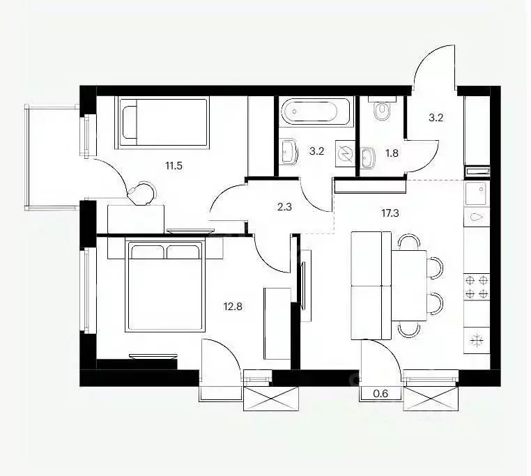 2-к кв. Татарстан, Казань ул. Анаса Тазетдинова, 7к1 (51.4 м) - Фото 0