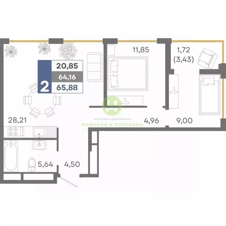 2-к кв. Крым, Симферополь ул. Никанорова, 48 (65.0 м) - Фото 1