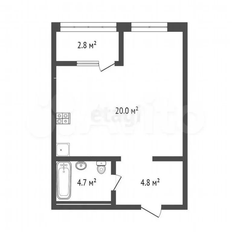 Квартира-студия, 32,3 м, 4/7 эт. - Фото 0