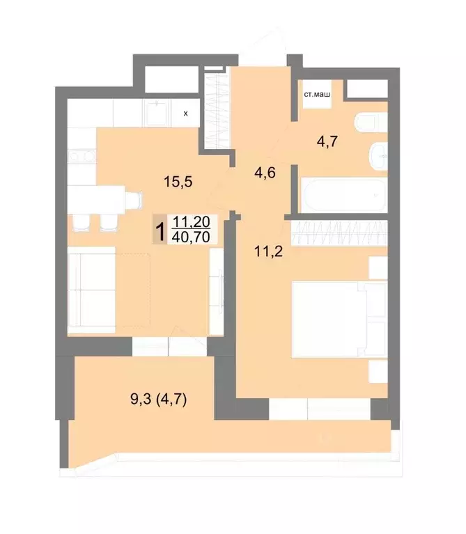 1-к кв. Свердловская область, Екатеринбург ул. Семена Лагоды, 80 (40.7 ... - Фото 1