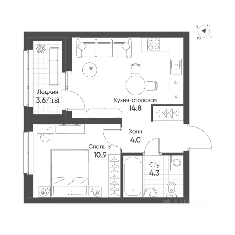 1-к кв. Свердловская область, Екатеринбург Солнечный жилрайон,  (35.8 ... - Фото 1