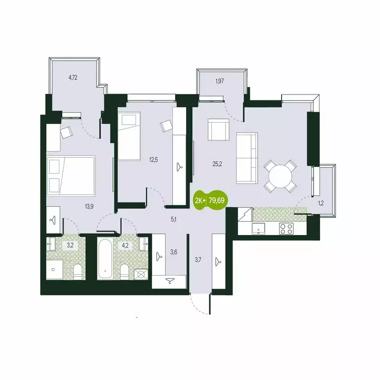 3-комнатная квартира: Чита, микрорайон Каштакский (79.69 м) - Фото 1