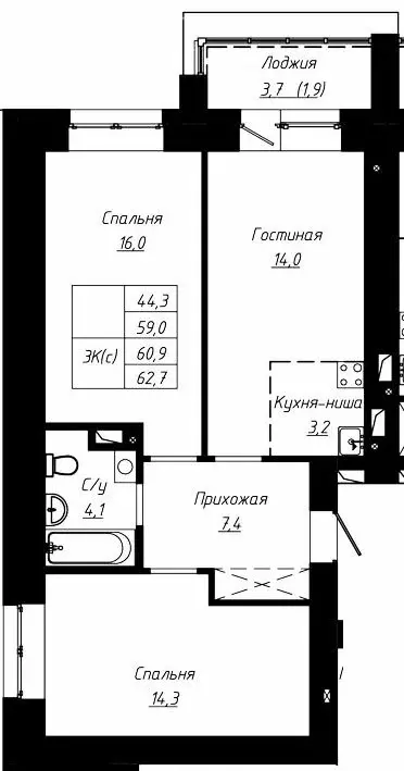 3-комнатная квартира: Барнаул, улица Чернышевского, 189 (60.9 м) - Фото 0