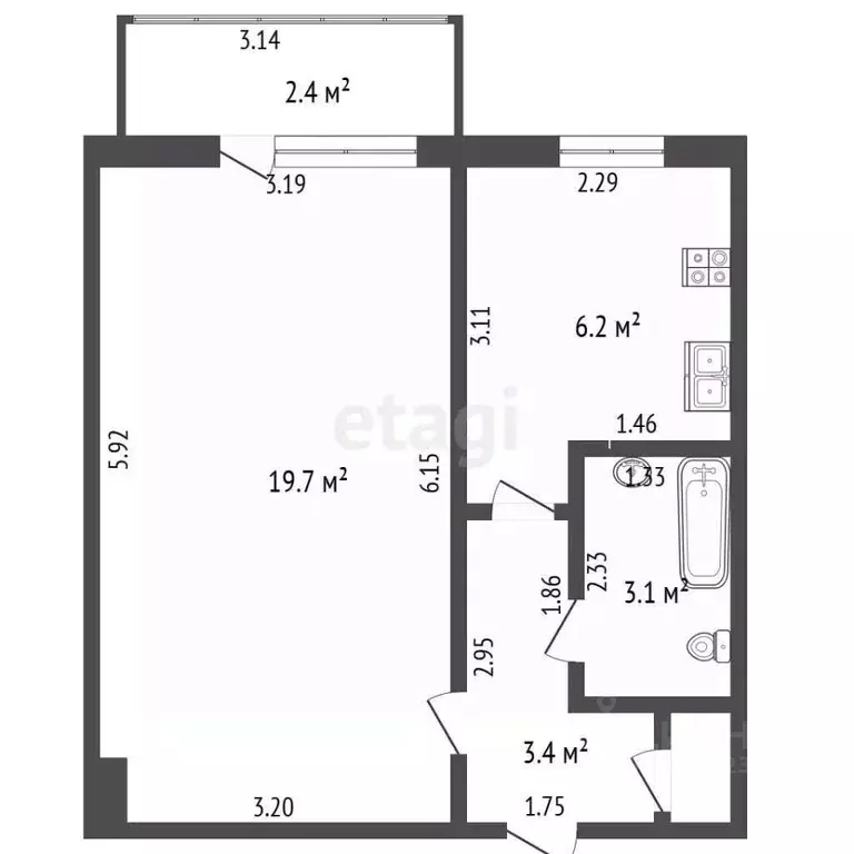 1-к кв. Башкортостан, Стерлитамак ул. Худайбердина, 38 (34.4 м) - Фото 2