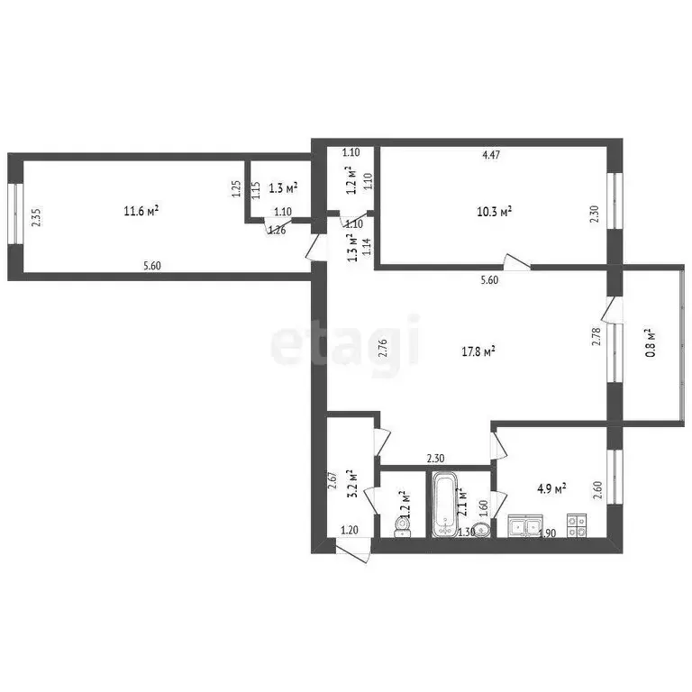 3-комнатная квартира: Стерлитамак, улица Дружбы, 33 (54.9 м) - Фото 1