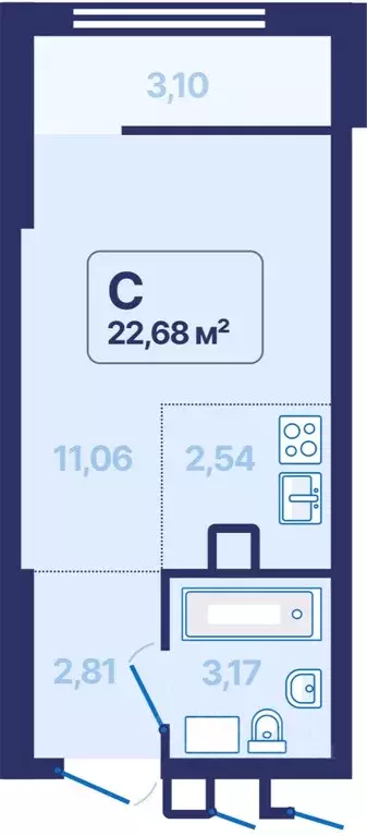 Студия Свердловская область, Екатеринбург просп. Космонавтов (22.68 м) - Фото 0