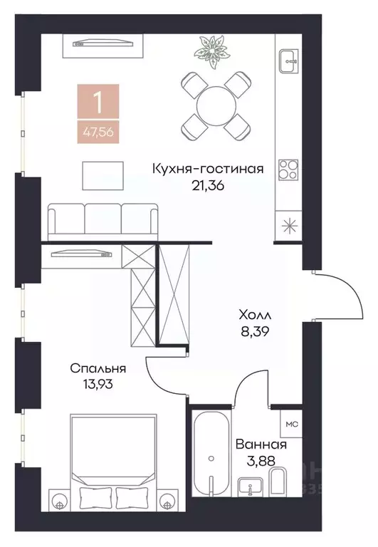 1-к кв. Рязанская область, Рязанский район, Полянское с/пос, с. Поляны ... - Фото 0