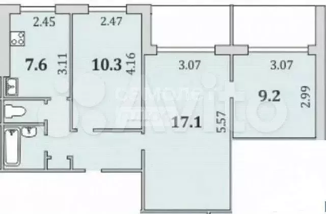 3-к. квартира, 52,5 м, 6/9 эт. - Фото 0