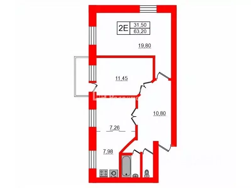 2-к кв. Санкт-Петербург ул. Черняховского, 16/5 (63.2 м) - Фото 1