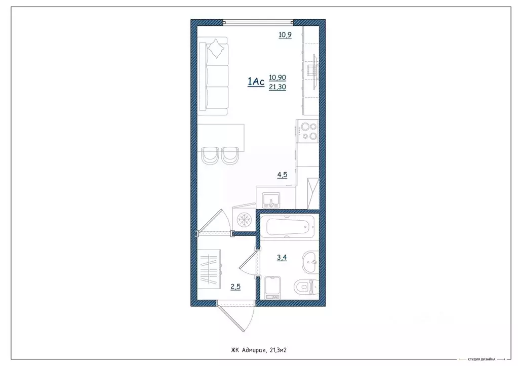Студия Ярославская область, Ярославль Шандорная ул., 14 (21.3 м) - Фото 2