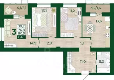 3-к кв. Самарская область, Волжский район, Смышляевка городское ... - Фото 1