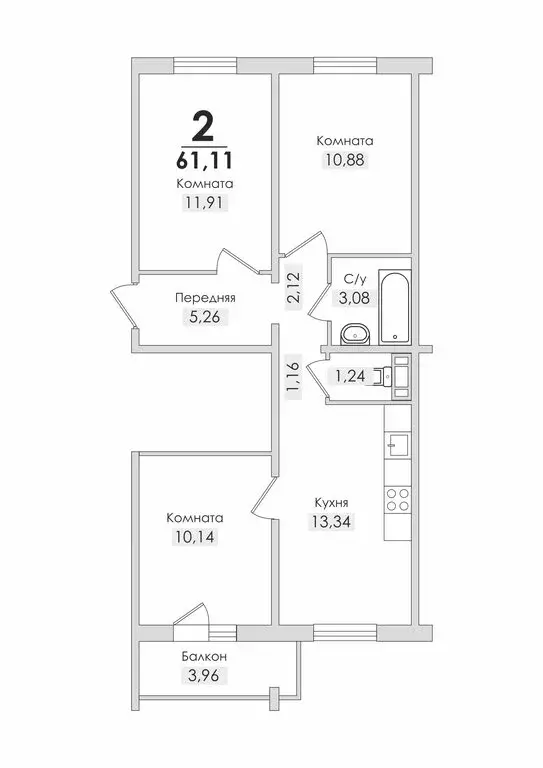 3-комнатная квартира: Снежинск, Транспортная улица, 9 (61.11 м) - Фото 0