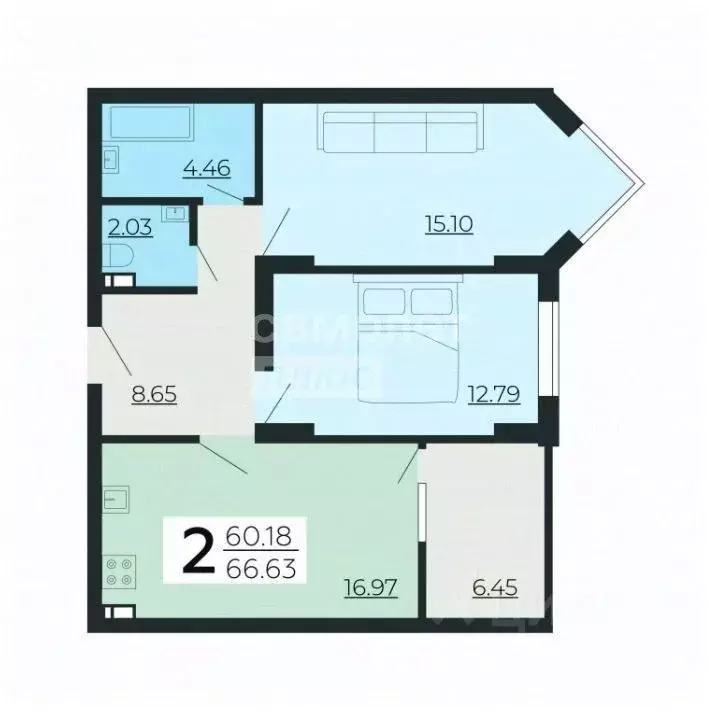 3-к кв. Липецкая область, Липецк ул. Качалова (66.92 м) - Фото 1