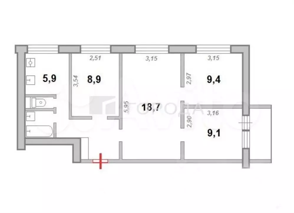 4-к. квартира, 62,8 м, 9/9 эт. - Фото 0