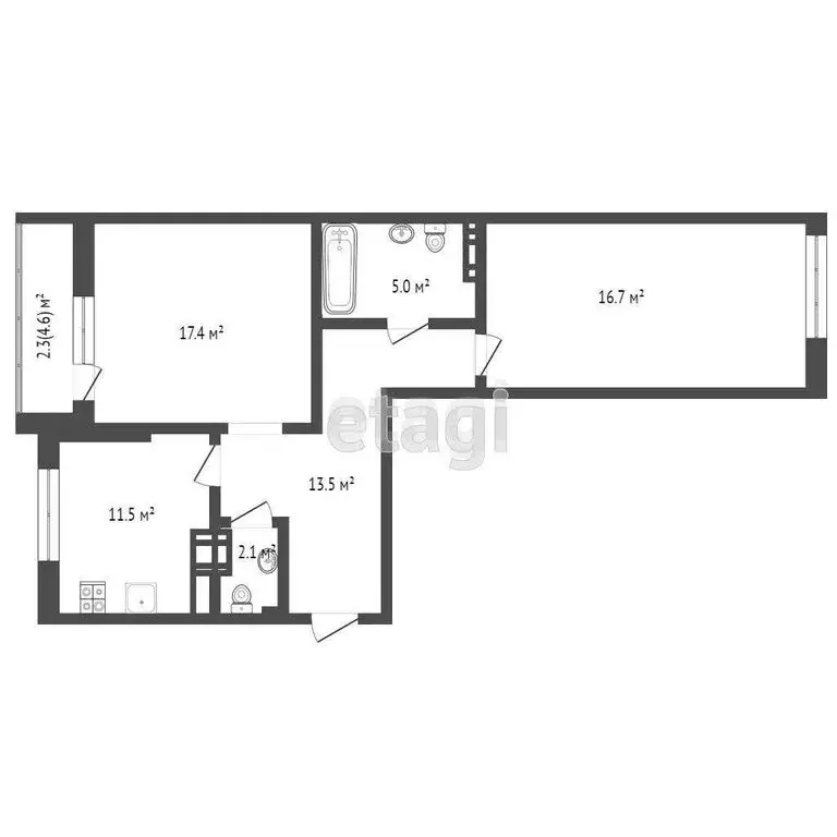 2-комнатная квартира: Калининград, Малоярославская улица, 16 (70 м) - Фото 0