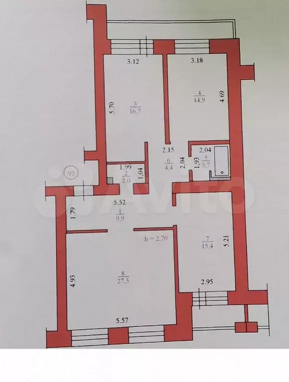 3-к. квартира, 94,5 м, 4/14 эт. - Фото 0