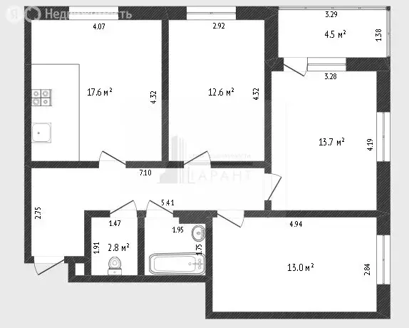 3-комнатная квартира: Тюмень, улица Мельникайте, 2к17 (75.4 м) - Фото 1
