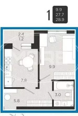 1-комнатная квартира: Пионерский, Октябрьская улица, 2к2 (28.9 м) - Фото 0
