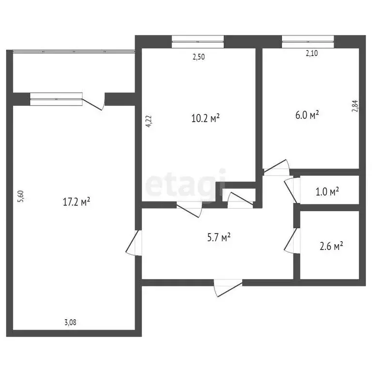 2-комнатная квартира: Кемерово, Ленинградский проспект, 30Б (43 м) - Фото 1