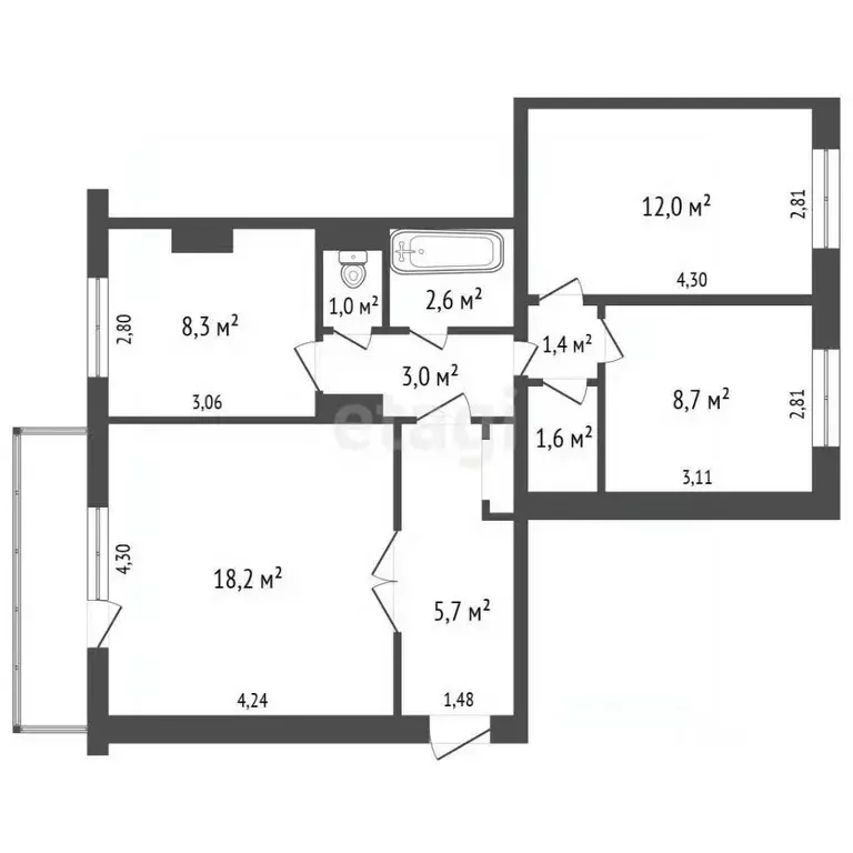 3-к кв. Челябинская область, Чебаркуль ул. Мира, 25А (63.1 м) - Фото 2