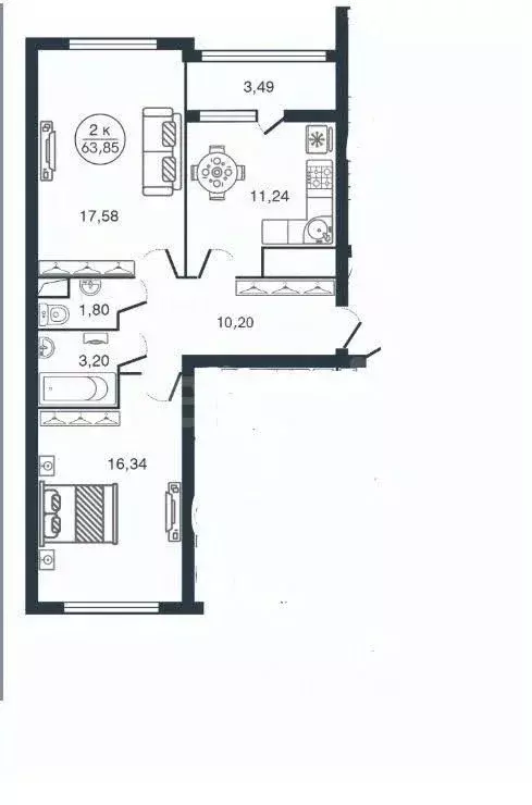 2-к кв. Тверская область, Тверь ул. Левитана, 72А (63.6 м) - Фото 2